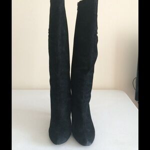 Delman Black Suede High Heel Almond Toe  Knee Boots, Size 6, 🔴